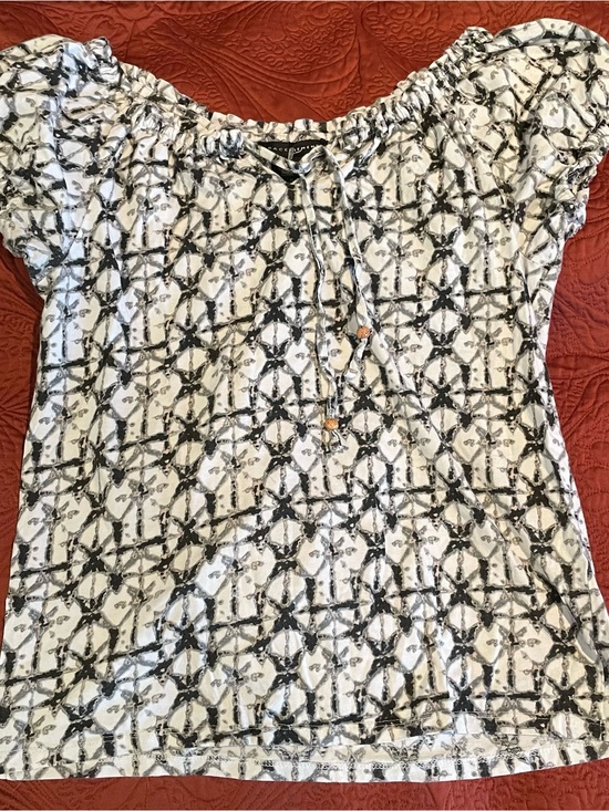 Grace Elements Tops - Grace Elements Black and White Off-Shoulder Tie-Front Tunic